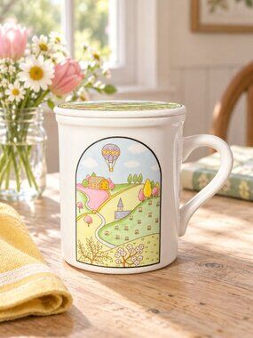 Vintage Country Seasons Giftcraft Japan Mug + Lid Coaster